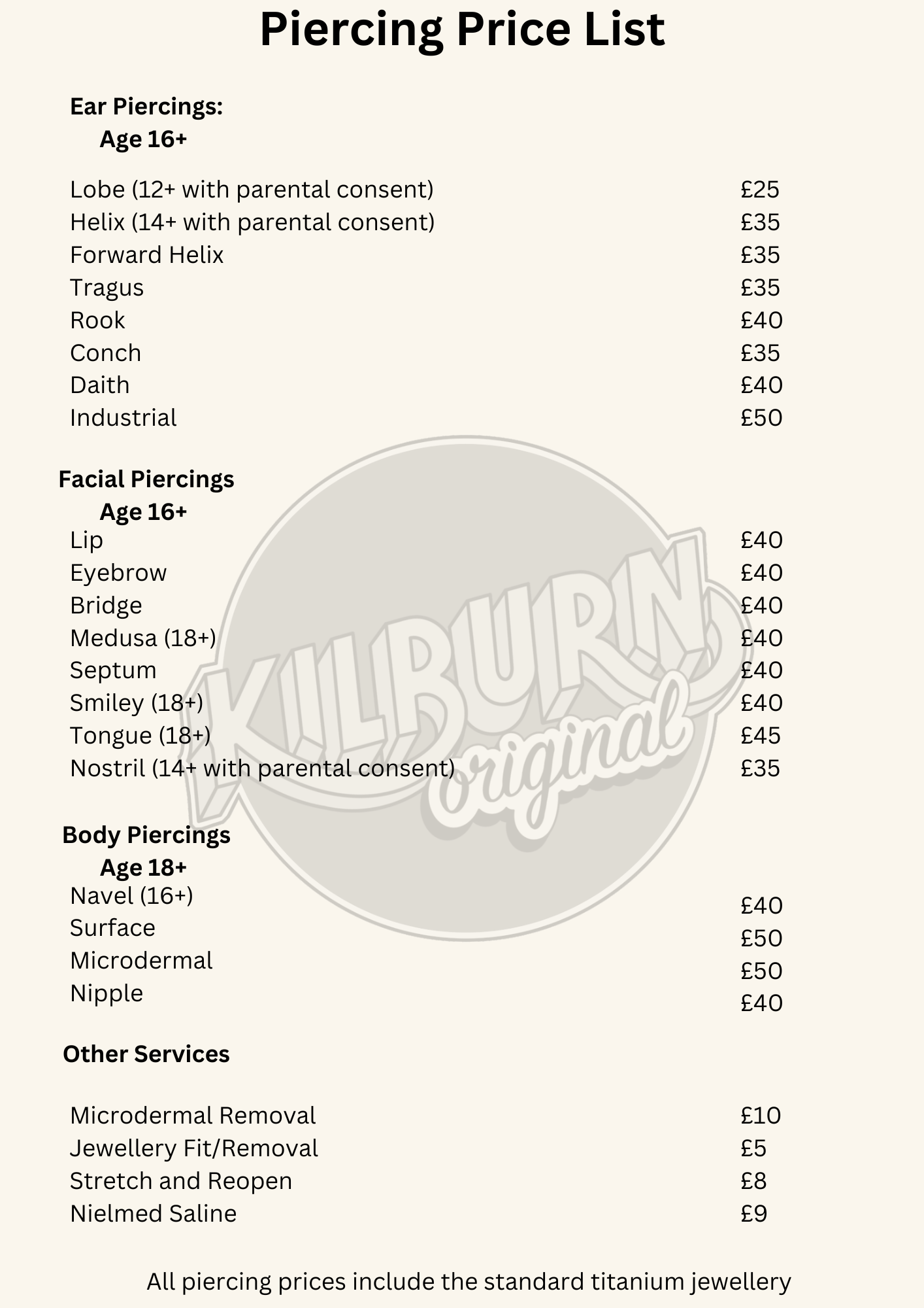 Ear piercing hot sale prices